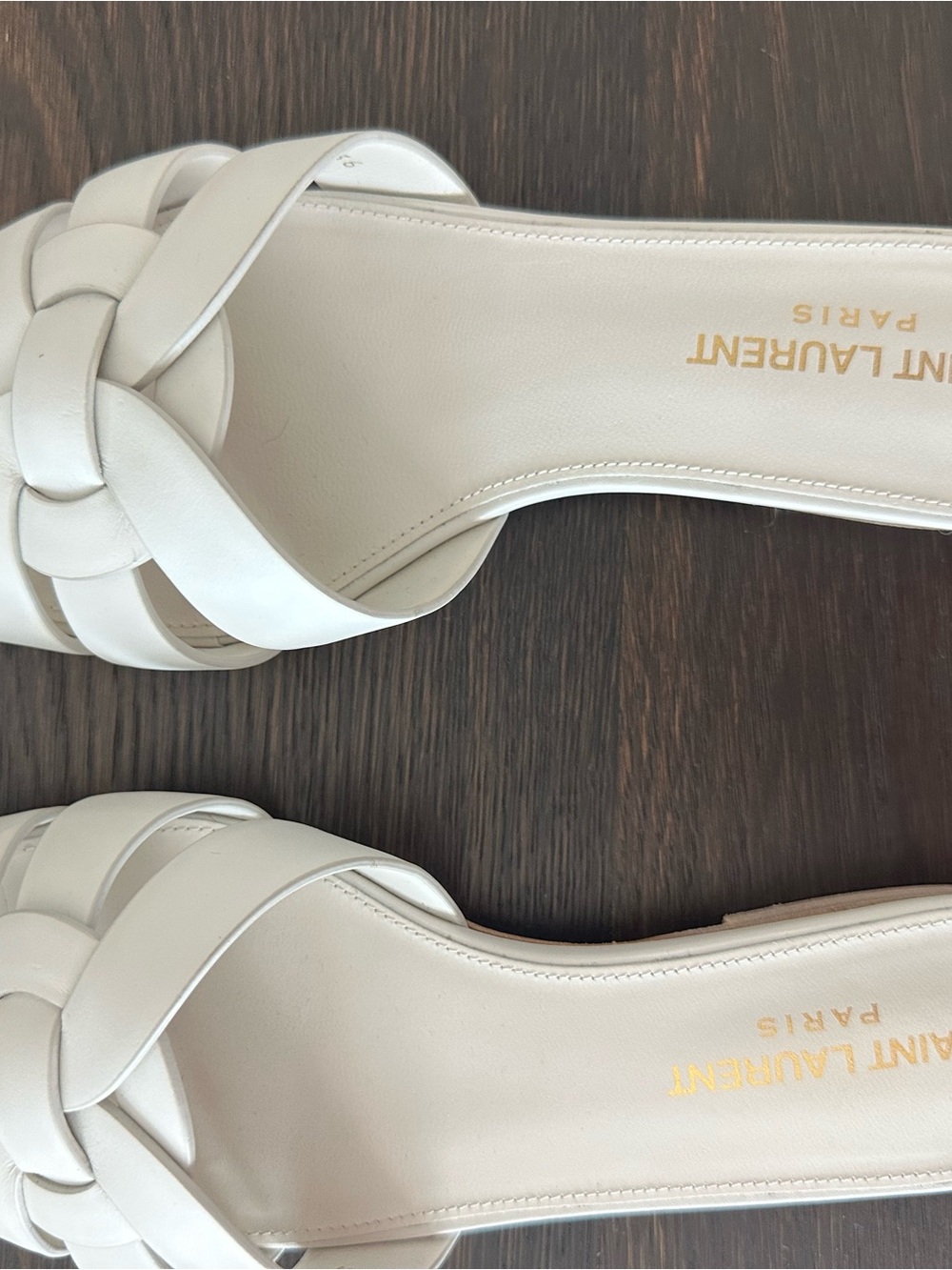 Saint Laurent Cream Leather Knotted Slide Mules
